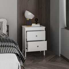 Jason Nightstand Two Drawer And Open Shelf, Modern Bedside Table, White