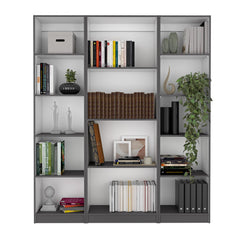 Halo 3 Piece Home Bookcase set, 60" Wide with 14 Shelves , Living Room Set Set Matt Gray - White