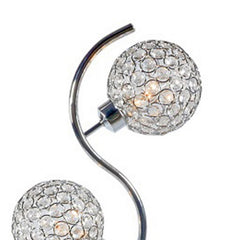 Haven 32 Inch Table Lamp, Metal Frame, Round Base Glass, Crystals, Silver