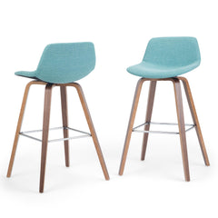 Aura 28 inch Seat Height Bentwood Counter/Bar Height Stool in Aqua Blue Linen Look Fabric (Set of 2)