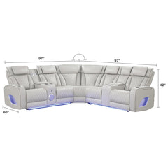 Hephaestus Modern Style power recliner sectional with Bluetooth speaker and LED made with wood & metal, Massage Function Included Beige