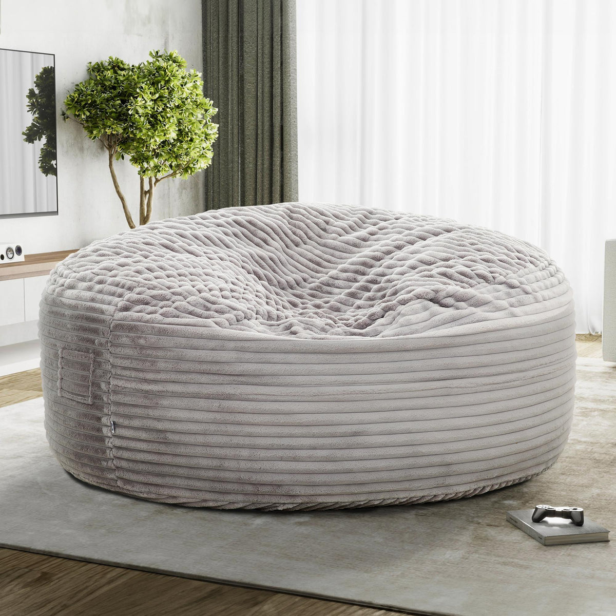 Oasis Memory Foam Bean Bag, Fabric Upholstered Living Room Sofa Chair Bean Bag, Light Gray