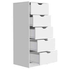 Dresser Kamran, Five Drawer Narrows, White Finish