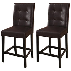 Agamemnon Contemporary Set of 2 Counter Height Chairs Brown Finish Dining Seating's Cushion Chair Tufted Back Kitchen Dining Room