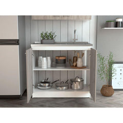 Pandora Sink, Double Door Cabinet, Two Shelves, White / Light Gray