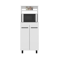 Celestia Freestanding Kitchen Sideboard and Microwave Stand with 2-Door Cabinet with Interior Storage Shelves, One Upper Shelf and Compact Countertop