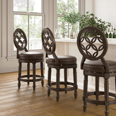 26" Wood Counter-Height Bar Stool with Back and Swivel Upholstered Seat, 1PC
