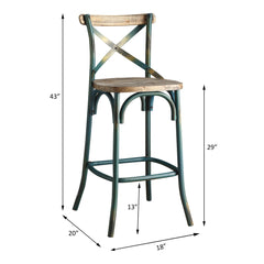 Nebula Antique Turquoise & Antique Oak Finish Bar Chair
