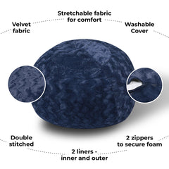 Faux Fur Bean Bag Chair, Navy-4ft Cozy and Stretchable Fabric Lounger for Children and Adults with Easy-Clean Cover, Comfortable Faux Fur Seating for Bedrooms, Filled with Shredded and Memory Foam.