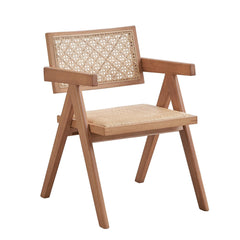 Eternity Stylish Rattan Arm Chairs Set of 2 Natural Finish Mid-Century Modern Kitchen Dining Furniture