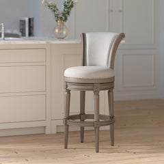 Story Wood Bar-Height Swivel Barstool with High-Back, Weathered Gray, 1PC