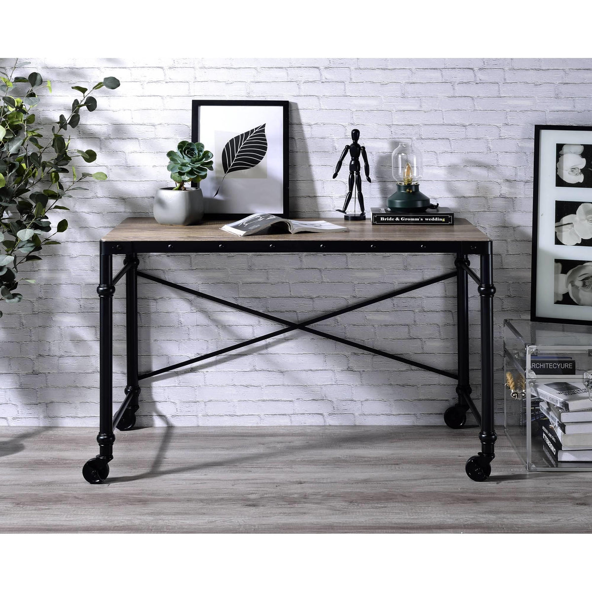 Apex Rustic Oak & Black Finish Writing Desk