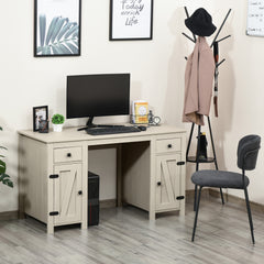 Farmhouse Computer Desk with Storage, Home Office Desk with 2 Drawers and 2 Cabinets, Cream White