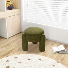 Venus 20.5" Round Fully Upholstered Ottoman, Moss Green Boucle