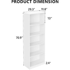5-Tier Bookshelves Storage Cabinet White