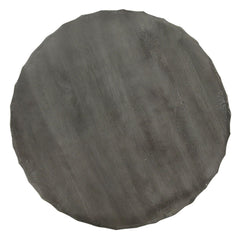 Harmony 34 Inch Handcrafted Mango Wood Coffee Table, Hammered Round Drum Shape, Honeycomb, Rustic Gray