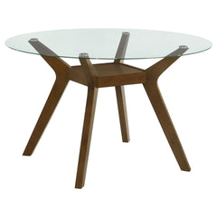 Museum Brown Round Glass Top Wood Dining Table