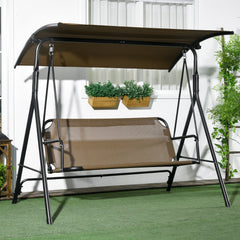 3-Seat Outdoor Patio Swing Chair w/ Cushion, Steel Frame Stand, Adjustable Tilt Canopy for Patio, Garden, Brown