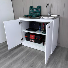 Pulsar Utility Sink With Cabinet, Double Door, One Shelf -White