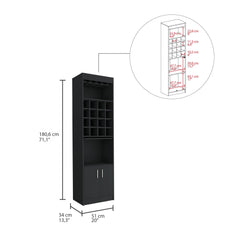 Chronos Kava Bar Cabinet, Double Door, Two Shelves, Sixteen Built-in Wine Rack -Black