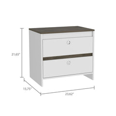 Story Nightstand , Superior Top, One Open Shelf, One Drawer, Four Legs -Smokey Oak / White