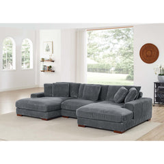 Large Seating Corduroy Upholstered Double Chaise Sectional