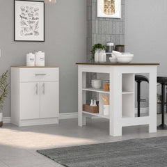 2 Piece Kitchen Set, Kitchen Island + Pantry Cabinet , White /Walnut /Light Oak