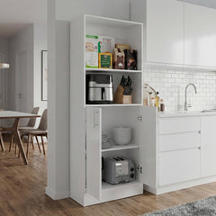 Log Multipurpose Storage Pantry with 2 Upper Open Storage Shelves and, Two Door Cabinet with Interior Storage for Kitchen, Laundry Room or Living Room