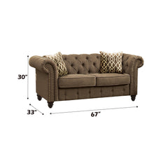 Zenith Brown Linen Loveseat W/2 Pillows