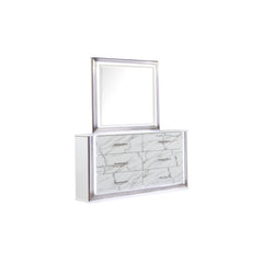 Diary Dresser Marble Patterned Drawer Fronts with Sleek White Finish, Metallic Handle and Six Spacious Drawers for Elegant Bedroom Storage (INCLUDES ONLY DRESSER)
