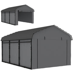 10' x 15' Metal Carport, Heavy Duty Garage Car Canopy with Galvanized Metal Roof and Removable Sidewalls, Dark Gray