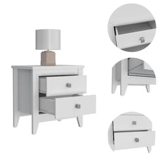 Halo Nightstand , End Table, Side Table Two Shelves, Four Legs -White