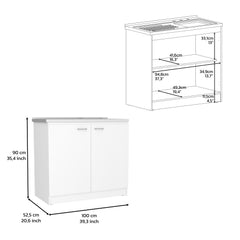 Pandora Sink, Double Door Cabinet, Two Shelves, White