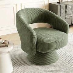Swivel Barrel Accent Chair, Modern Upholstered Living Room Chair with Thick Padding for Reading, Green