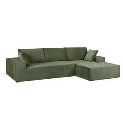 Moon Convertible Sectional Sofa in Soft Corduroy, Modern Comfy Couch with Full Foam Cushioning, Cozy Sleeper Sectional for Living Room, Bedroom, No Assembly Required, Dark Green - Right Facing