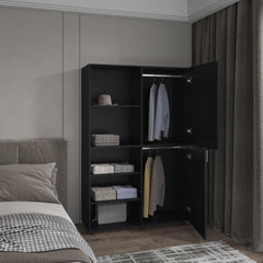 Eco High One Door Freestanding Armoire With Hanging Rod And Interior Shelves, Compact Bedroom Wardrobe, Black