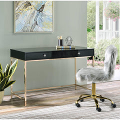 Astyanax Black High Gloss & Gold Finish Writing Desk