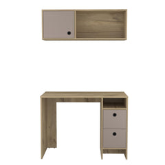 Light Oak and Taupe 2-Shelf 3-Drawer 2-Piece Office Set