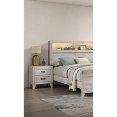 Jupiter Table White Wash Finish Striking Elegant 1pc Nightstand Contemporary Style Black Bar Pull 2-Drawers