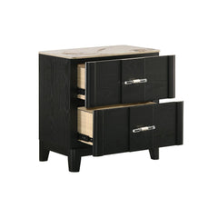Mars Modern Nightstand with Sintered Stone Top & Smooth Drawer Glides in Black
