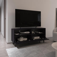 Supernova Tv Stand With 2 Doors And Open Storage Shelves, Modern Entertainment Center, Black