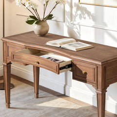 Zeus 55" 3-Drawer Wood Executive Desk Brown Rubber Wood & Veneer