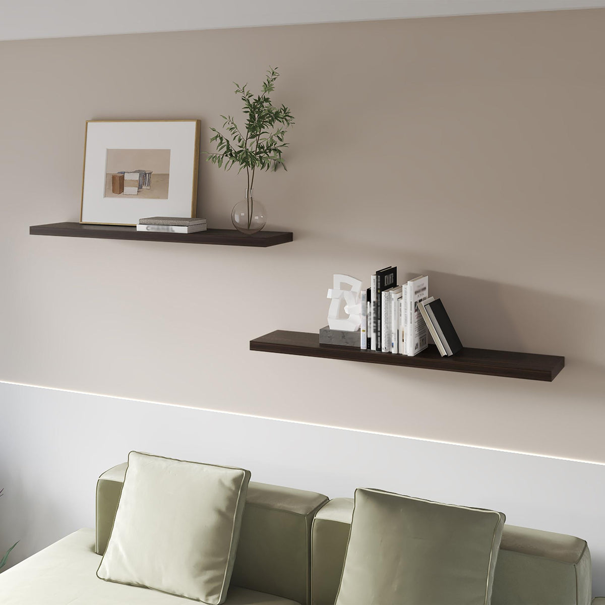 Dark Oak Floating Shelf in Melamine, Set of 2