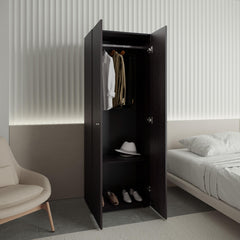 Home 2 Doors Closet System Armoire, Hanging Rod and Storage Shelf, Modern Armoire for Bedroom Organization Storage, Black