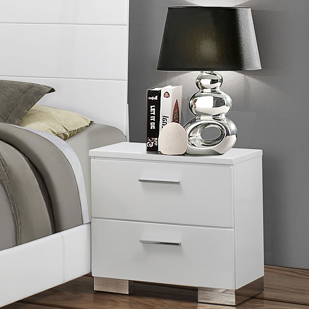 Poem White High Gloss 2-drawer Nightstand