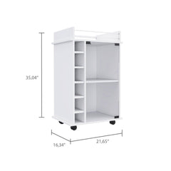 Waltz Bar Cart,Two Shelves, Six Built-in Wine Rack, Four Casters -White