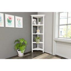 4-Shelf Tall Wood Corner Bookcase with Open Bookshelves, White, 1PC