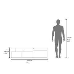 Record Floating 63" Wide Tv Stand with Two Cabinets, Six Shelves, Cable Management , Entertainment Center for Living Room , Wall Shelf Cabinet Natural Oak - White