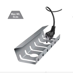 Metal under desk table mount cable management rack ventilation and cord control slots Black