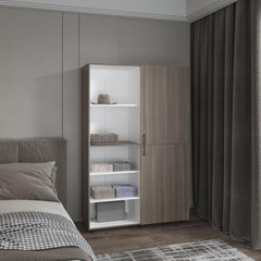 Eco High One Door Freestanding Armoire With Hanging Rod And Interior Shelves, Compact Bedroom Wardrobe, White, Mahogany